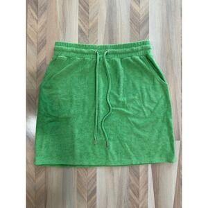 Belle Beach Kim Gravel Terry Cloth Drawstring Skirt Green XS